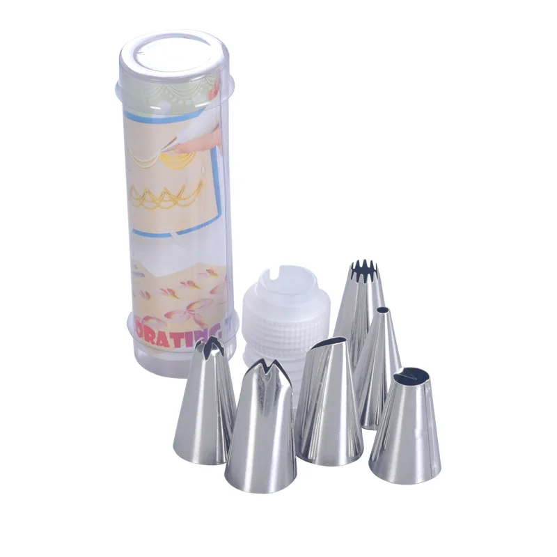 

7pcs Cylinder Cake Decorating Tips Set Pastry Nozzles Converter Stainless Steel Icing Piping Cream Nozzle Kitchen Accessories