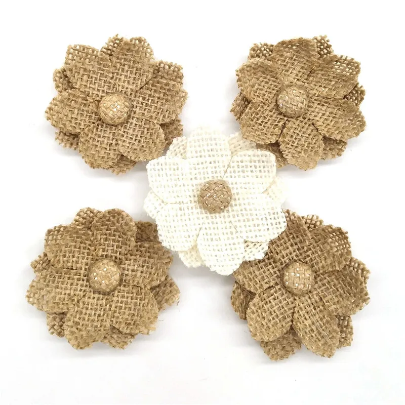 5Pcs Handmade Burlap Flowers Vintage hessian Jute Wedding Party Decoration Supplies Natural color Shabby Chic 62494