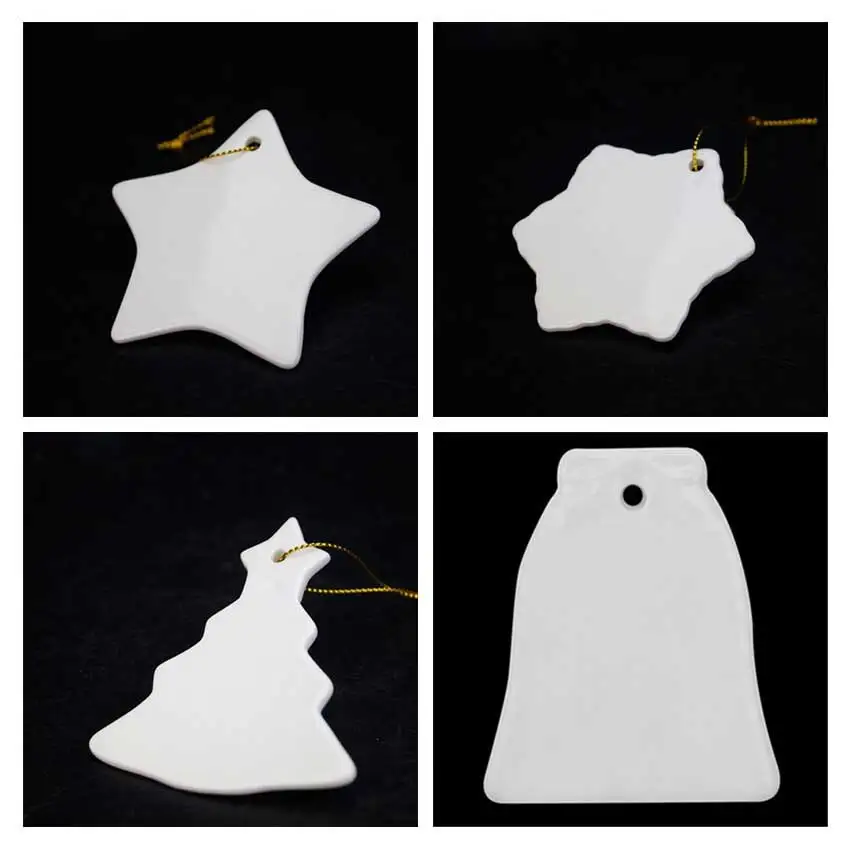 

sublimation christmas tree snowflake small bell ceramic charms hot transfer printing consumable for christmas gifts 100pcs/lot