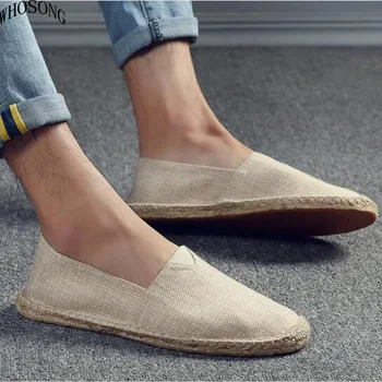 

2019 Summer shoes breathable men canvas shoes hemp lazy flats for men cheap moccasins men loafers driving shoes K4-39