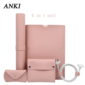 

5 in 1 Luxury PU Leather Notebook Bag For Macbook Pro Retina 11 12 New 13 15 Sleeve Laptop Case For Xiaomi Air 13.3 15.6 Cover