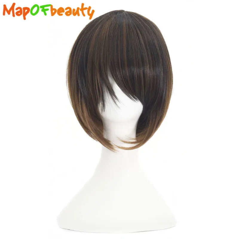 

MapofBeauty Synthetic Short Straight Hair 14" Green Brown Purple Multicolor Cosplay Wig Heat Resistant Ombre Wigs Costume Party