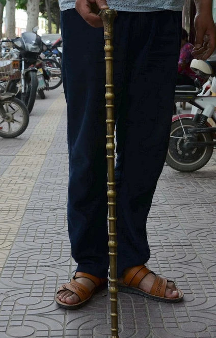 

36" Chinese Bronze Sheep Goat Statue Head Fu Wand Cane Crutches Walking stick