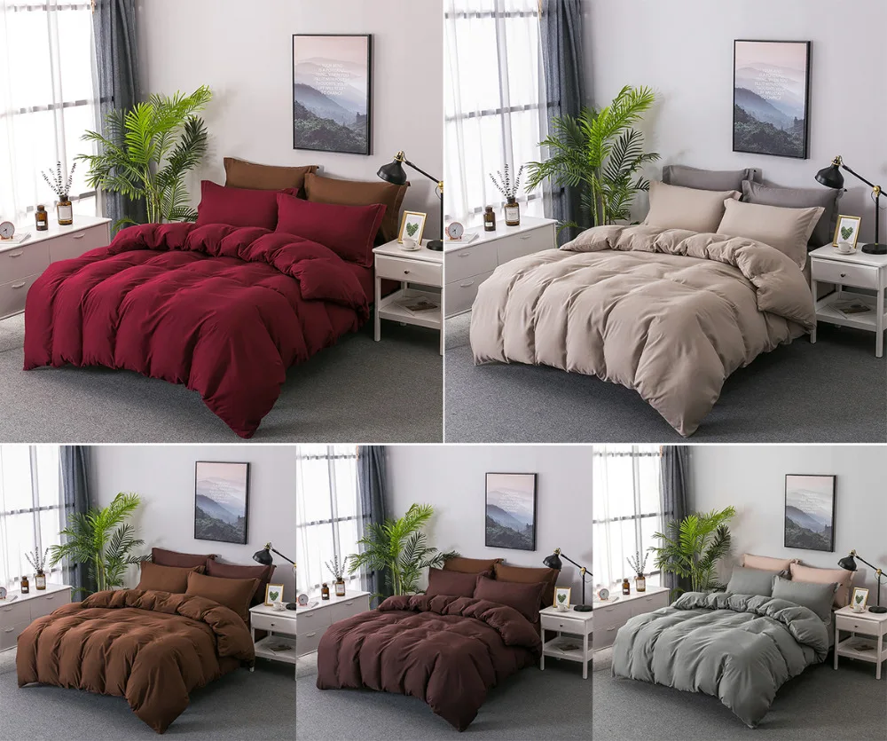 

4pcs/set Solid Soft Bedding Set Quilt Sheet Pillowcases Duvet Cover Flat Sheet Pillow case Twin Queen King Size Home Textile
