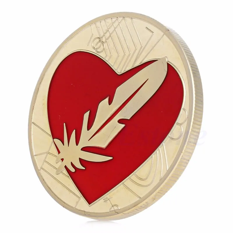Монета перо монета как Биткоин золото посеребренное Красное сердце любовь памятные монеты жетон