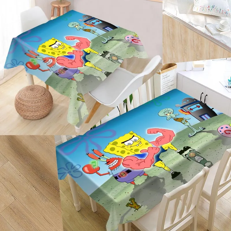 Новое поступление на заказ с изображением губки боба скатерть Водонепроницаемый маслостойкая обеденный стол крышка домашний текстиль более Размеры - Color: Tablecloth