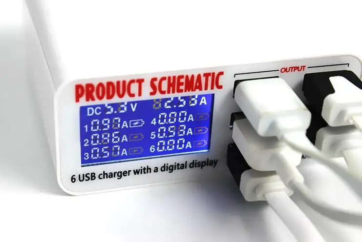 

6A USB Charger Portable Multi USB Port Rapid Charger 6 Port USB Socket Fast Charger with LCD Display for Smart Mobile Phone