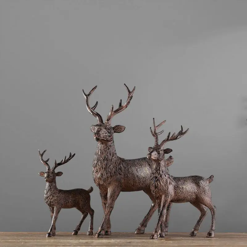 

Nordic Fashion Retro Creative Resin Ornaments Deer Three Sets Of Elk Resin Deer Statue Deers Sculpture Home Tabletop Decor