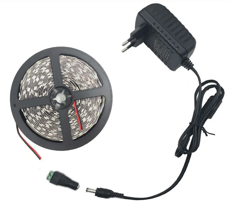 GBKOF 2835 5050 led strip White Warm White 5m fita de led tape diode feed tiras ribbon 12V led light with DC 12V power adapter (9)