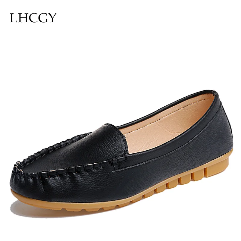 Autumn Spring Women Loafers Leather Slip on Shoes White Woman Shoes Ladies Solid Flats Boat Black zapatos mujer 2433