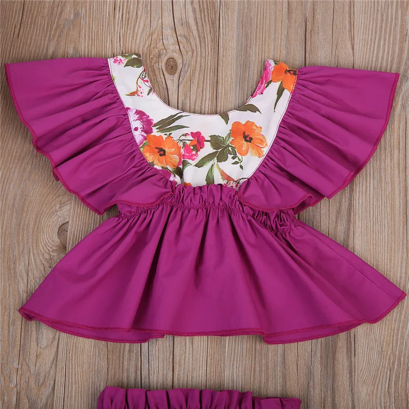 Комплект одежды из 2 предметов для маленьких девочек, топы с цветочным принтом, рубашка с короткими рукавами и шорты, комплект одежды, летний сарафан