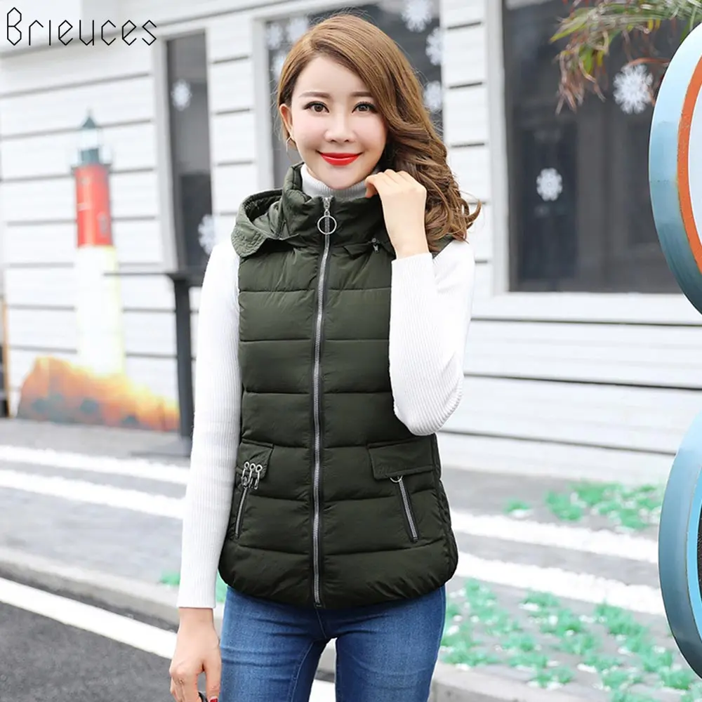 b Autumn Winter Vest Women Waistcoat 2018 New Female Sleeveless Jacket Hooded Warm Long Vest Jacket Colete Feminino