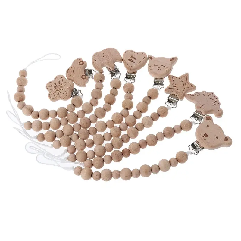 

Baby Wood Beaded Pacifier Clip Dummy Chain Nipple Holder Infant Soother Teether For Infant Feeding