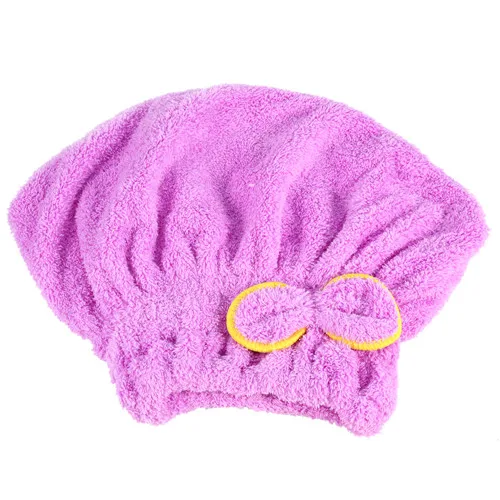 W коралловые бархат сушки волос Hat быстросохнущая круглый женщин девушки леди Кепки инструмент для купания сушки Полотенца головной убор-чалма - Цвет: Purple