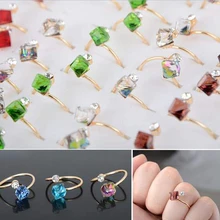 Comercio al por mayor 10 Unids Lotes Al Por Mayor Muchacha de Las Mujeres Joyería Graneles Mezclado Square CZ Crystal Silver Plated Anillos Abiertos