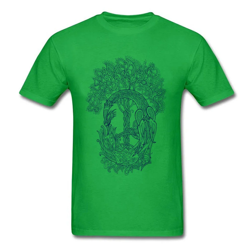Casual Pure Cotton Classic Tees Discount Short Sleeve Youth T Shirt Custom Summer/Autumn T-Shirt Crewneck Drop Shipping The Phoenix Bird and the Tree of Life blue version green