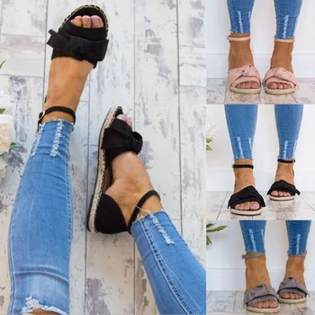 

VTOTA Women Flat Sandals Flock Cover Heel Ankle Strap Sandals Casual Flat Sandals Buckle Plus Size 43 Summer Beach Shoes Female