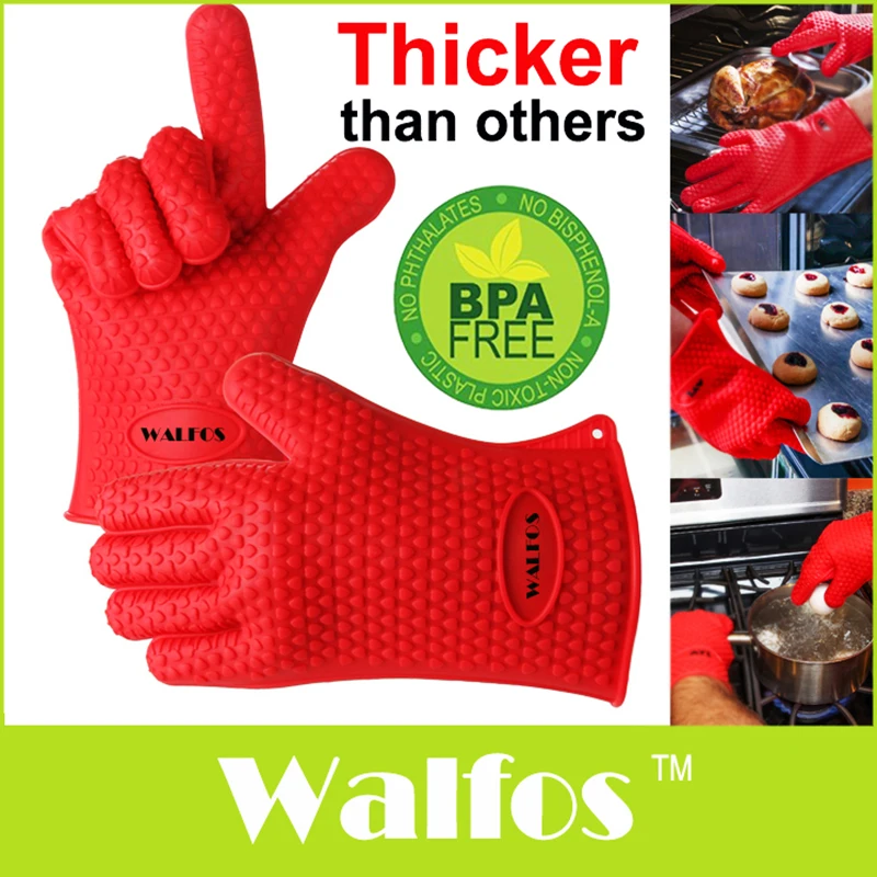 WALFOS 1pc Heat Resistant Kitchen glove Thick barbecue grilling glove