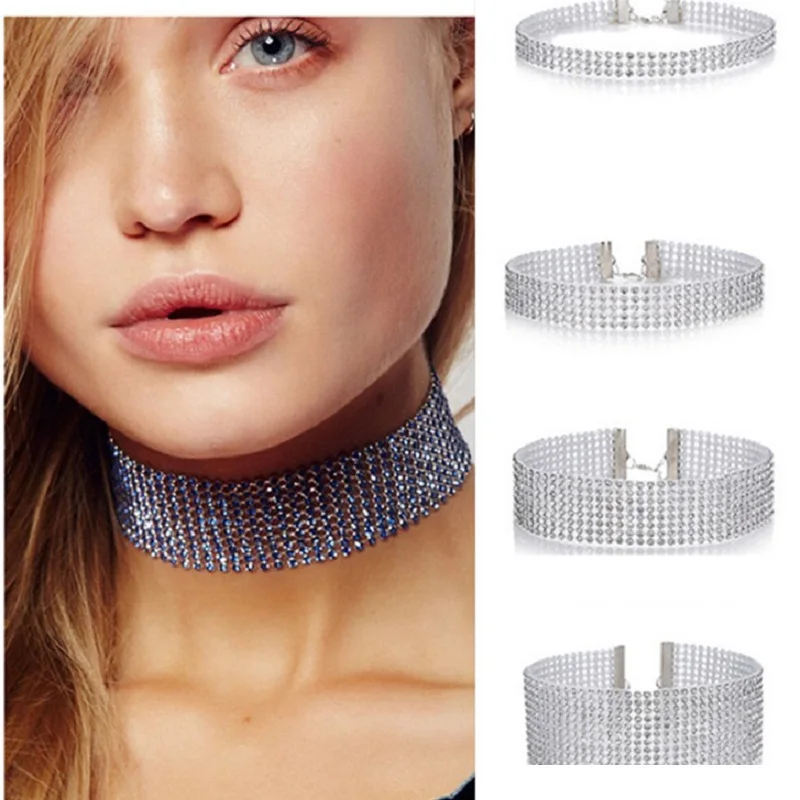 

H:HYDE White/Colorful Crystal Choker Necklace Luxury Statement Chokers Necklaces For Women Trendy Chunky Neck Accessories