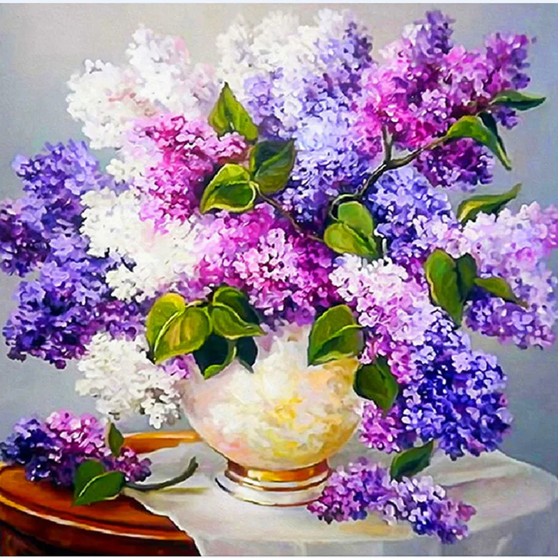 

Foreign trade selling diamond European Lavender diamond paste painted vase painting cross stitch decorative painting