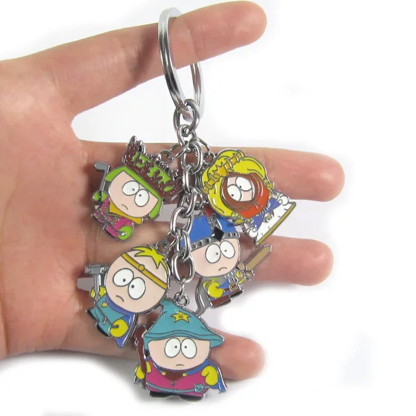 

5 pcs/set Anime south park keychain south park figure 5 Kyle Eric Kenny Leopard phone straps alloy pendants free shipping