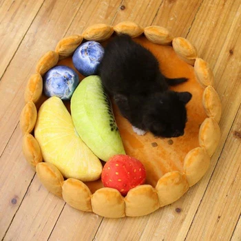 

1 Set Cute Pet Dog Fruit Tart Bed Pad Keep Warm Kennel Cat Sleep Mat Nest House With Five Fruits Toys