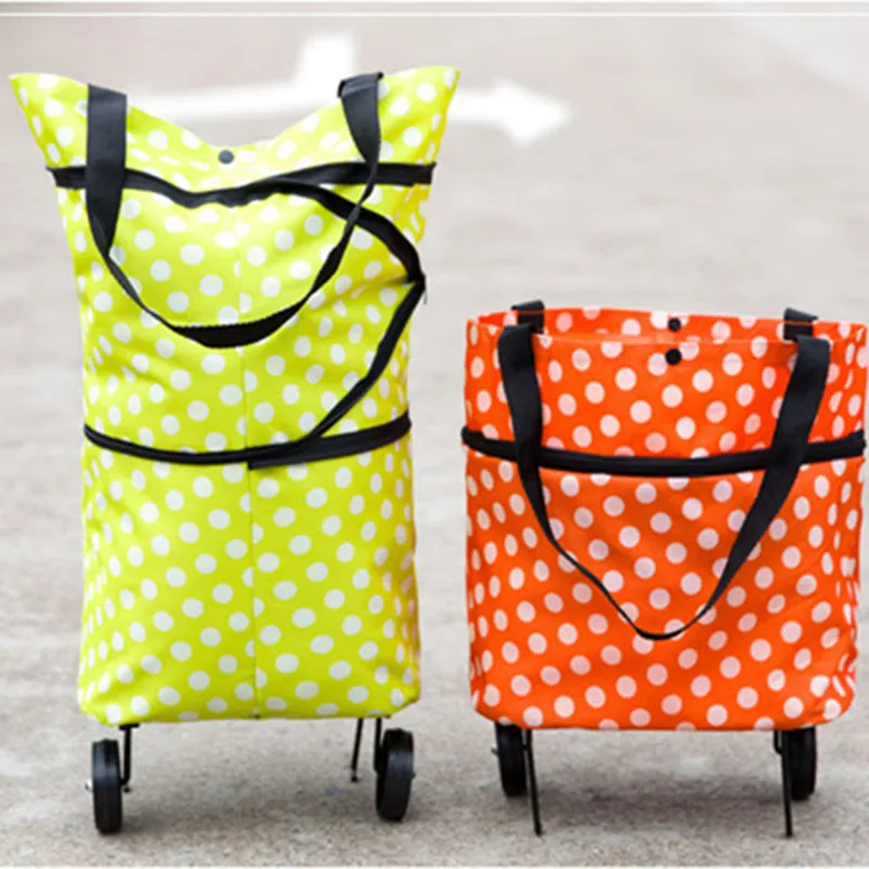 Многоразовая складная сумка для покупок на колесиках с принтом в горошек, 5 цветов