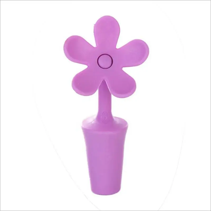 Creative Flower Design Bottle Stopper Colorful Silicone Wine Stopper Vacuum Sealed Champagne Drinks Bottle Caps Wine Pourer Stop - Цвет: Purple