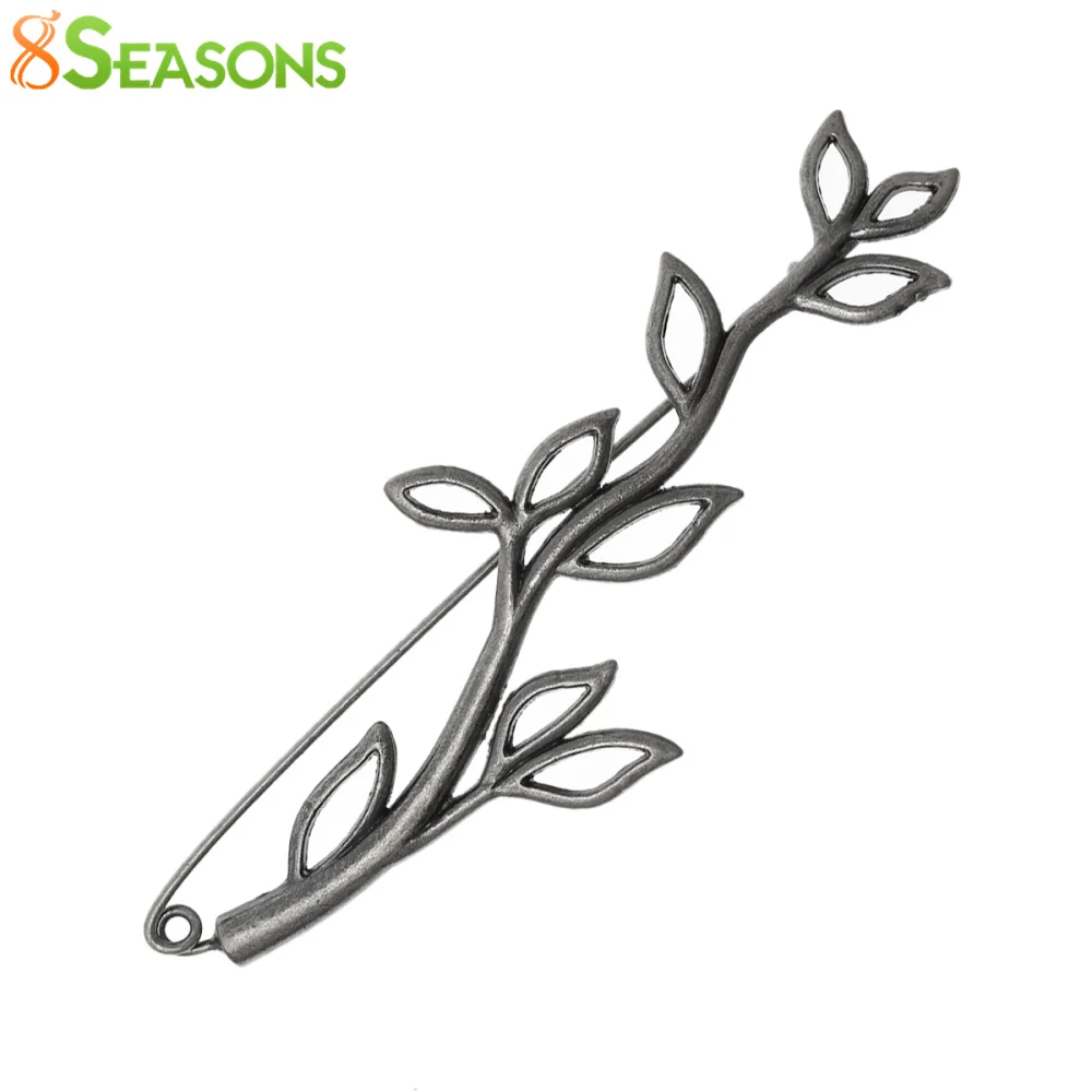 

8SEASONS Fashion Jewelry Safety Brooches Pins For Men Women Leaves Branch Antique Silver Color 8.8cm x 3cm, 1 Piece