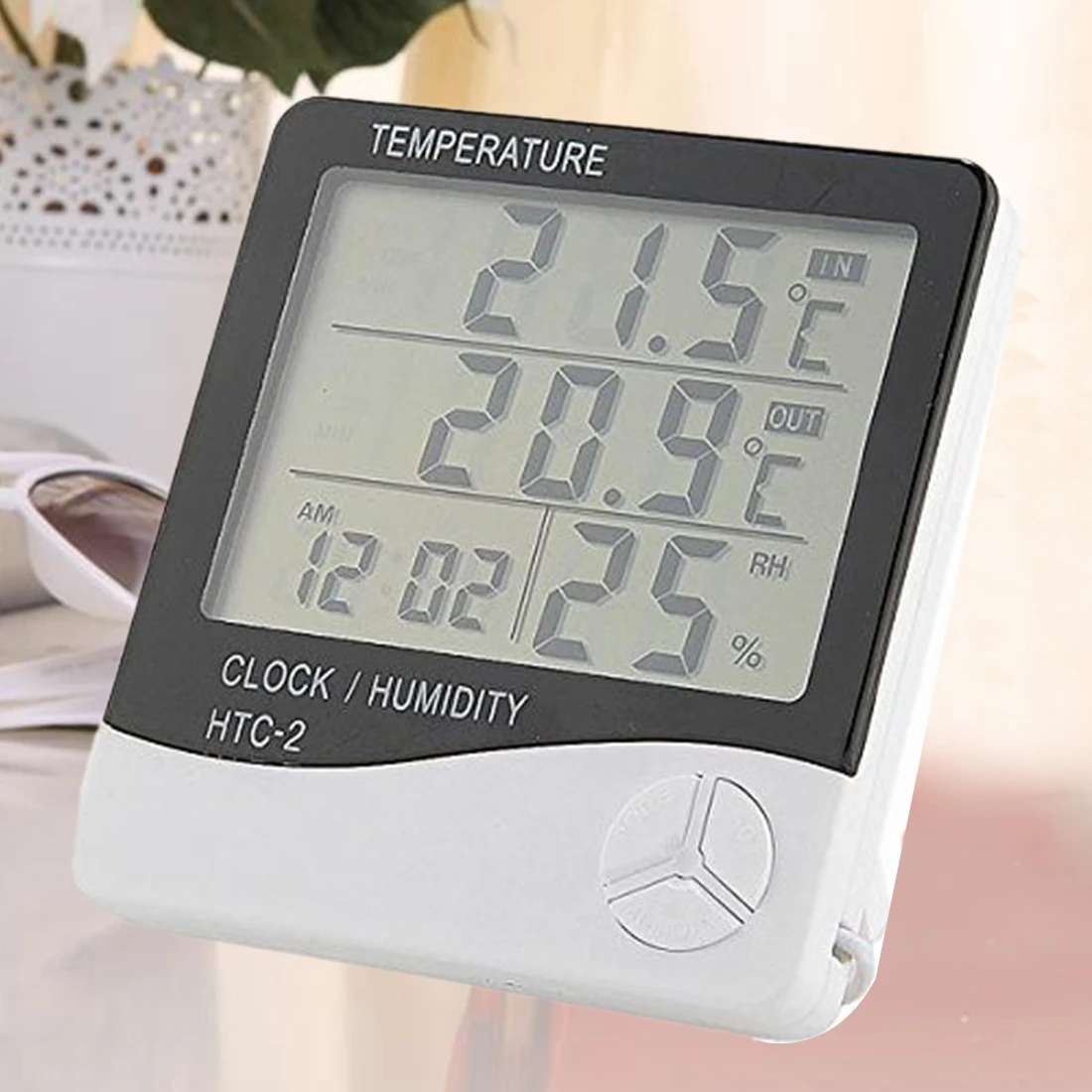 

Digital LCD Thermometer Hygrometer Electronic Temperature Humidity Meter Weather Station Indoor Outdoor Tester Alarm Clock HTC-2