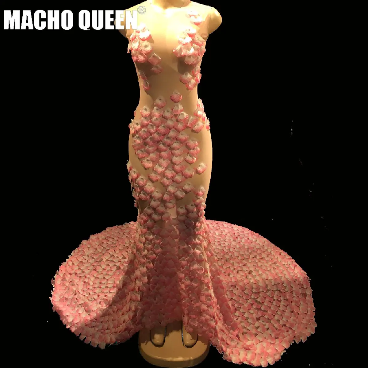 

Sexy Drag Queen Costumes See Through Mesh Flower Floral Fairy Event Party Prom Long Dresses Celebrity Runway Outfit Stage