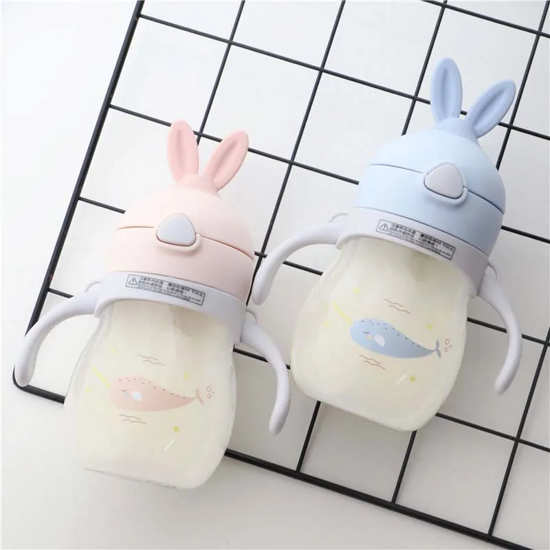 320ml Baby Kid Straw Cup Cartoon Animal School Drinking Water Straw Bottle Straw Sippy Cup With Shoulder Strap