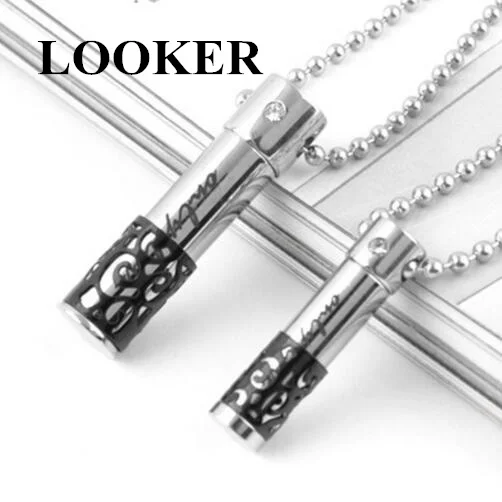 

LOOKER Mens"Only Lover" Perfume Bottle Shaped Pendant Necklace Stainless Steel Remembrance Jewelry Opens Collares Collier