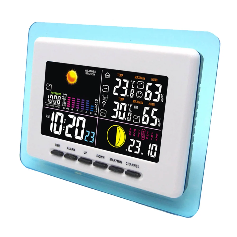 

DYKIE Color LCD Screen Air pressure Wireless Weather Station Thermometer Hygrometer Backlight Desk Alarm Clock Most 3 Sensors