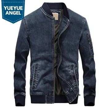 

Spring Autumn Jeans Jacket Men Plus Size 4XL Stand Collar Bomber Biker Jacket Fashion Long Sleeve Loose Zip Denim Coats Male