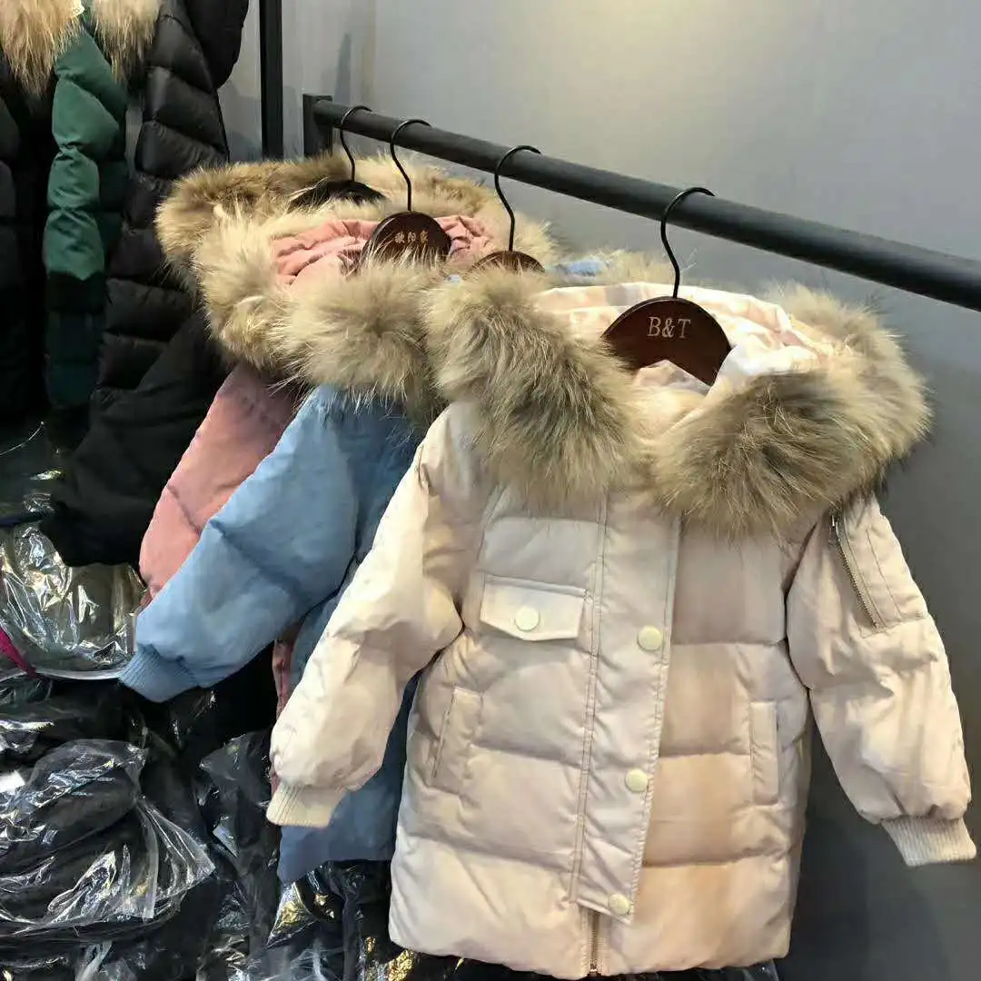 Детский пуховик Новая зимняя теплая верхняя одежда с капюшоном с большим меховым воротником Modis, пуховик для холодной погоды, Y1744