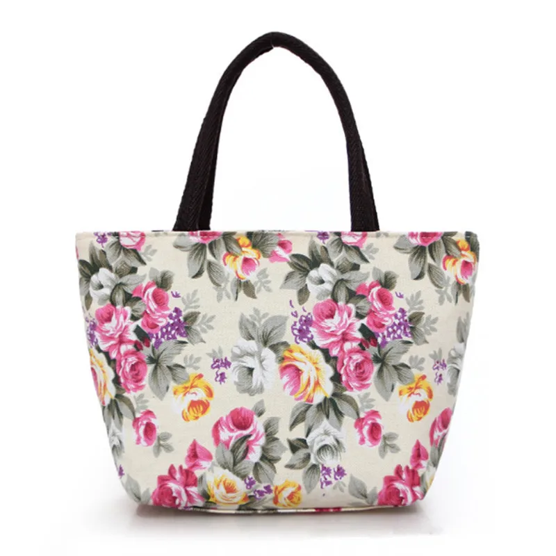 

Mini Waterproof Women Handbag Canvas Portable Flower Print Shoulder Bags Female Travel Shopping Bags Mummy Tote Beach Bag