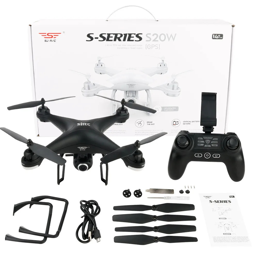 

SJ S20W720P-D(GPS) FPV Adjustable 720P HD Camera Drone Wide Angle RTF Double RC Quadcopter Drone GPS Positioning Selfie Dron