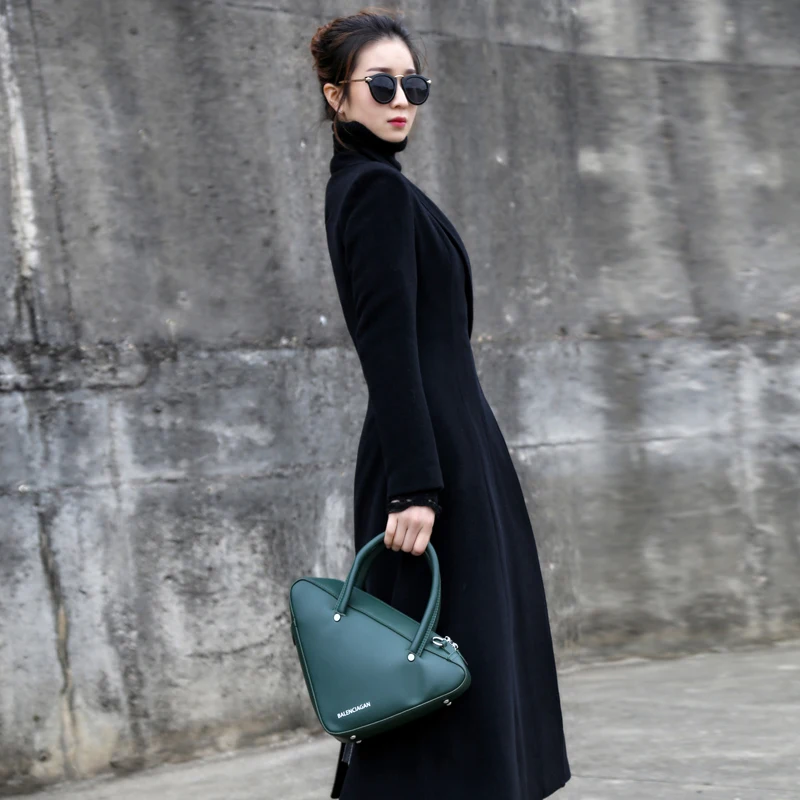 

Women's woolen coat Turn-down Collar Slim X-Long black Fashion wild