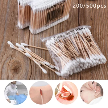 

1/2/5 Pack Wooden 100% Cotton Buds Sticks Double Tip Applicator Cotton Swab Nose Ears Cleaning Health Care tool
