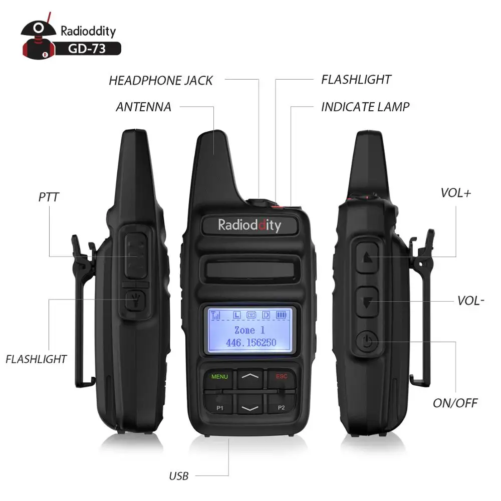 Радиодность GD-73 A/E UHF/PMR мини DMR SMS точка доступа использовать пользовательский ключ IP54 USB программа и зарядка 2600 мАч 2 Вт 0,5 Вт двухстороннее карманное радио