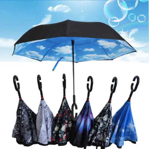 Long-handle Umbrella C-handle Upside Down Umbrella Double Layer Outdoor Umbrella 