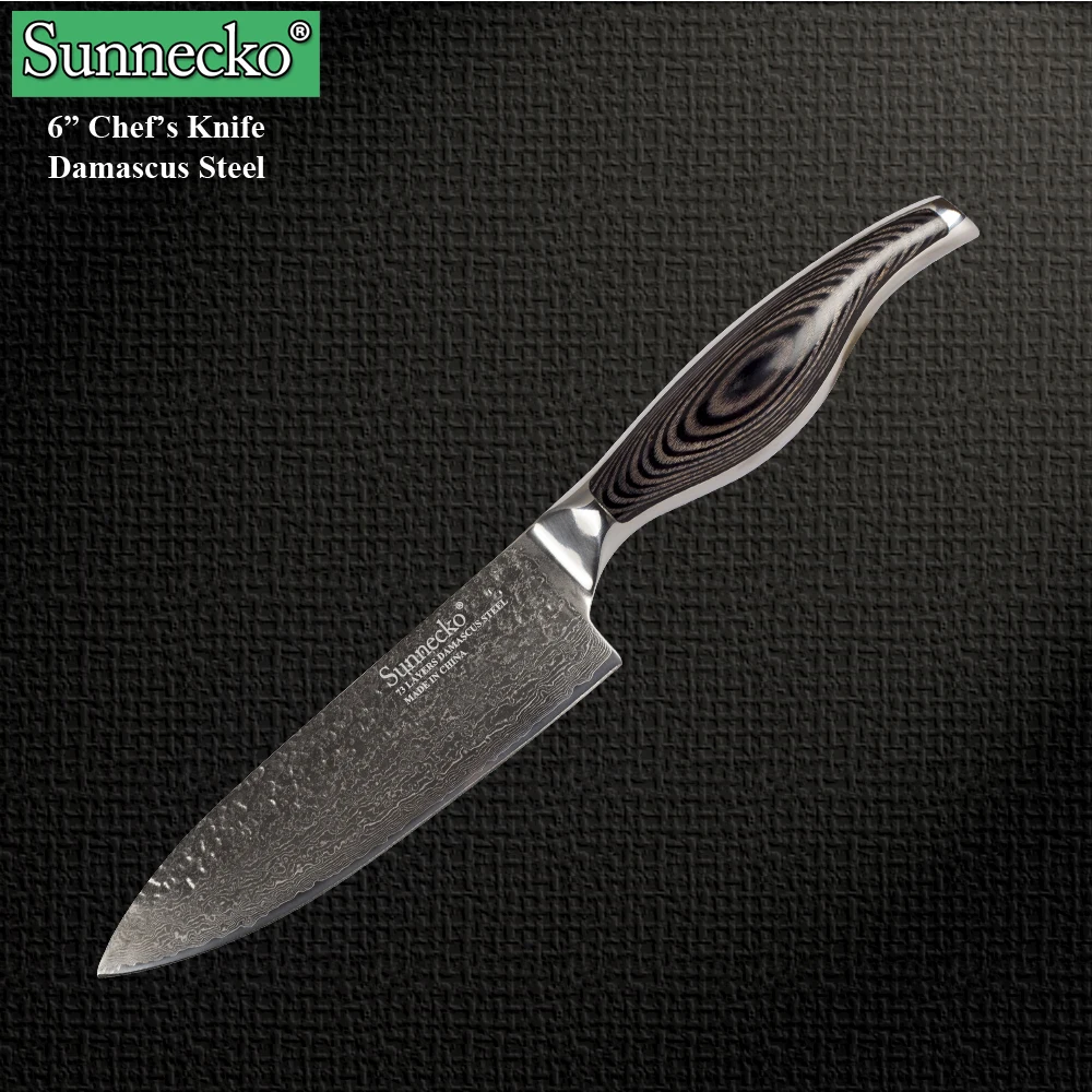 SUNNECKO 6 "дюймовый шеф-повара Ножи Кухня ножи дамаск Сталь лезвие 59-60HRC сильной твердости с деревянной ручкой Pakka Пособия по кулинарии