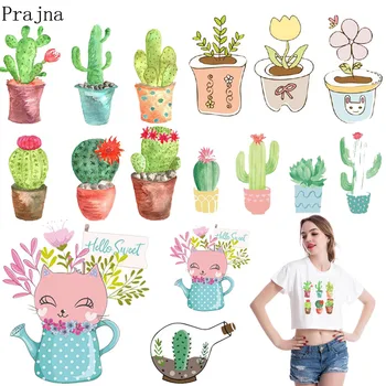 

Prajna Patches Iron on Transfer For Clothes Cactus Heat Transfer Vinyl Pictures Sticker Printed PVC Applique Badges Washable