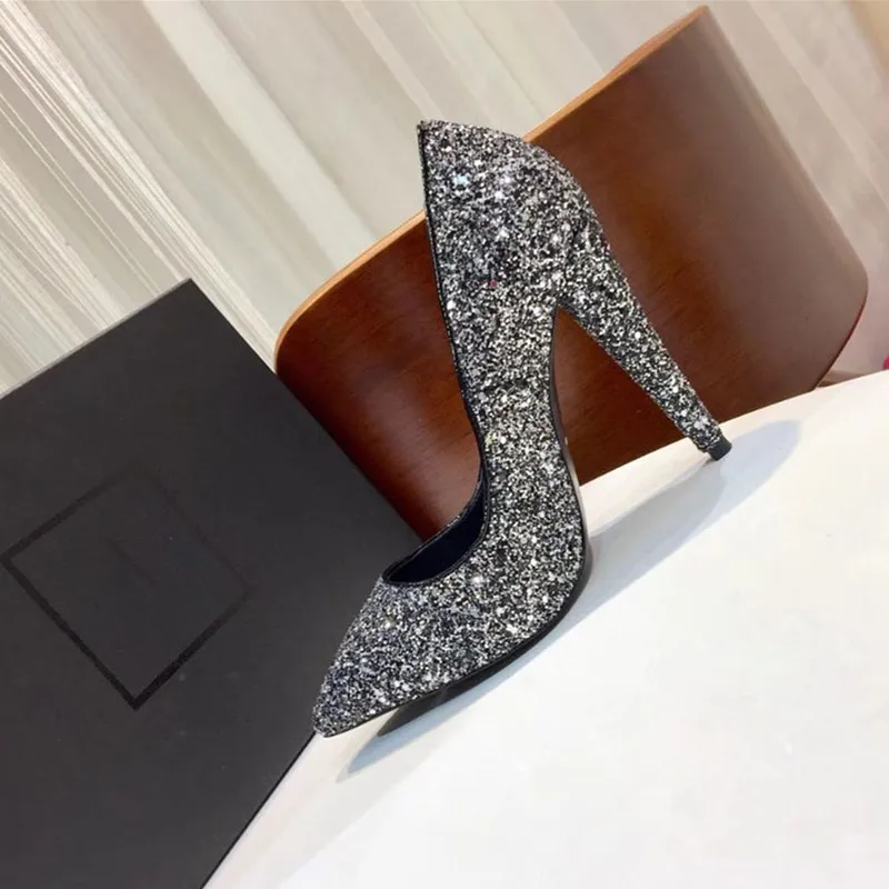 silver Luchfive Bling кристалл насосы для женщин взлетно посадочной полосы острый носок конского волоса Леопардовый принт тонкий высокий каблук из натуральной кож - Цвет: silver