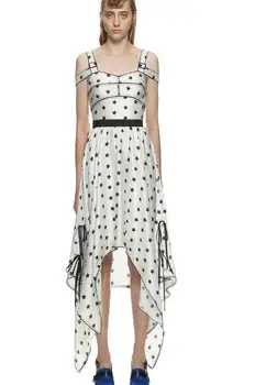 

High Quality SP Style Sexy Off Shoulder V Collar Stars Printed Irregular Woman Chiffon Long Dress