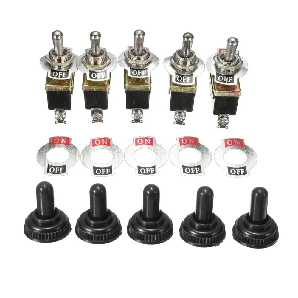 

5 Pcs/set Heavy Duty 15A 250V SPST Control 2Pins 2 Terminal ON/OFF Toggle Rocker Switch Waterproof Boot For Car Boat