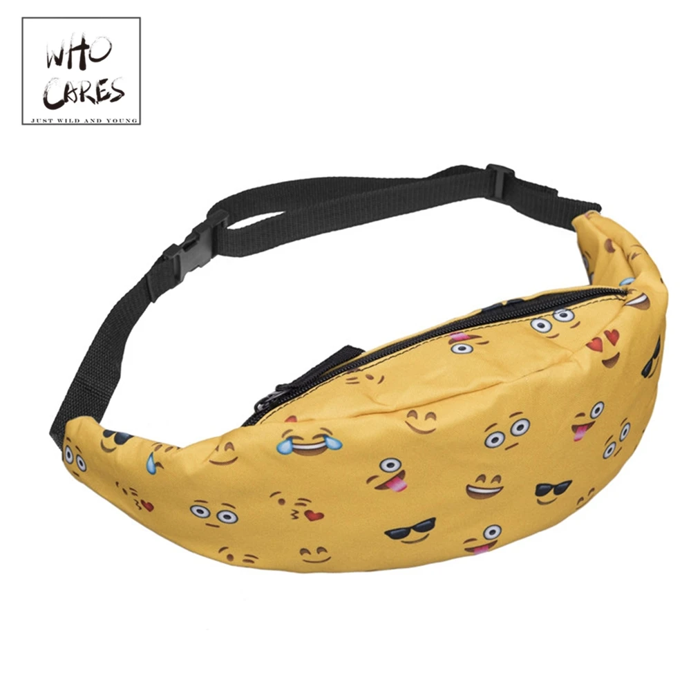 

WHO CARES Jogging Waist Bag nerka Fanny Packs Fitness Belt Bag Emoji Face Printing Waist Pack Chest Phone Pouch makeup bag