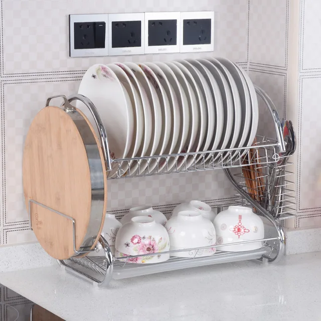 S Shaped Dish Rack Set 2 Tier Chrome Stainless Plate Cutlery S Shaped Dish Rack Set 2 Tier Chrome Stainless Plate Cutlery Cup