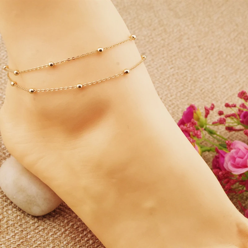 Popular Jewelry Women S Feet Accessories Gold Double Foot Chain Anklets Bracelet Barefoot Stylish Beach Jewelry Chain On Foot Anklets Aliexpress